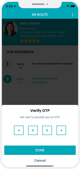 OTP Verification to Start the Job OTP Verification to Start the Job